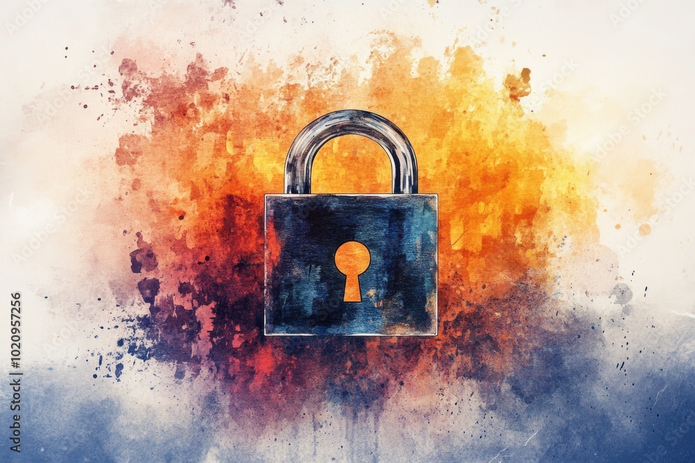 Poster a painted representation of a padlock with a key