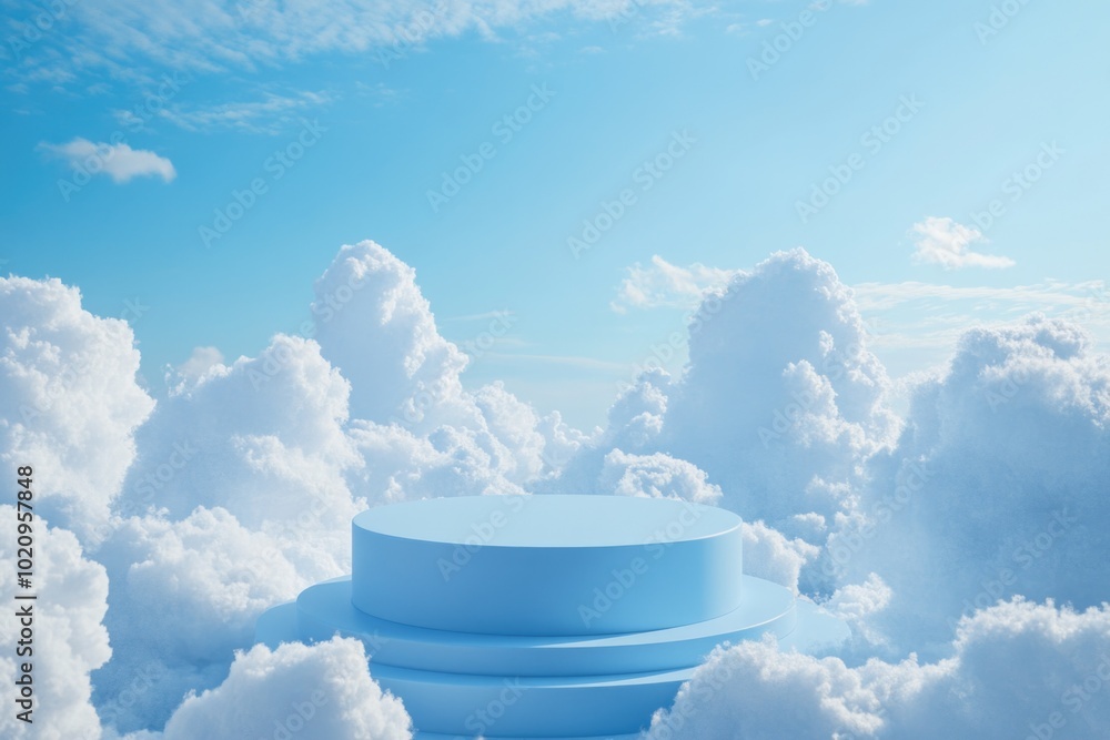 Poster a round platform surrounded by a cloudy sky