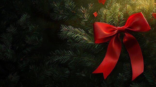 A beautifully wrapped ribbon bow adorns a Christmas card, enhancing the spirit of celebration..