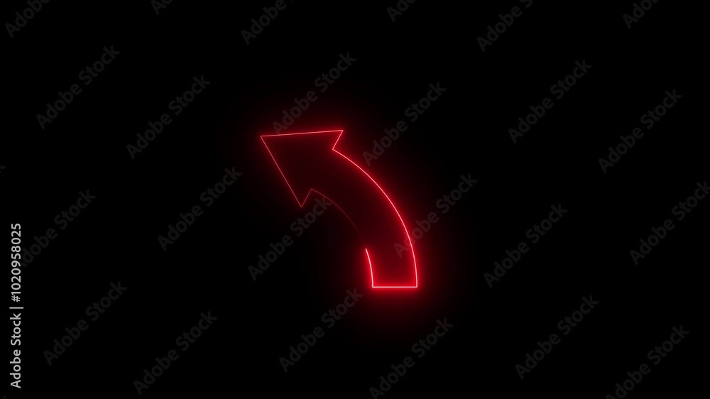 Poster neon red glowing left arrow icon animation. left abstract directional arrow icon animation on black 