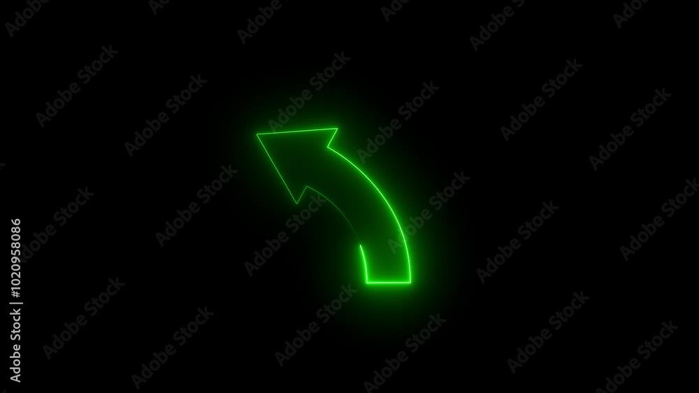 Poster neon red glowing left arrow icon animation. left abstract directional arrow icon animation on black 