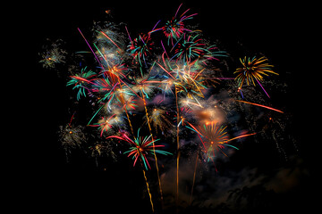 multicolor fireworks exploding on black night sky