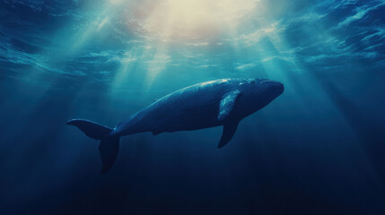 Fototapeta premium Majestic Blue Whale Swimming Underwater