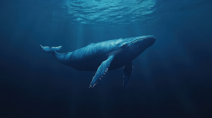 Fototapeta premium Majestic Blue Whale Swimming in Tranquil Waters