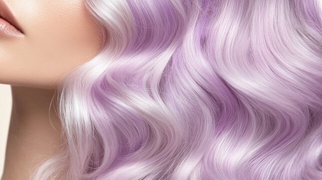 A close up of a woman with purple hair