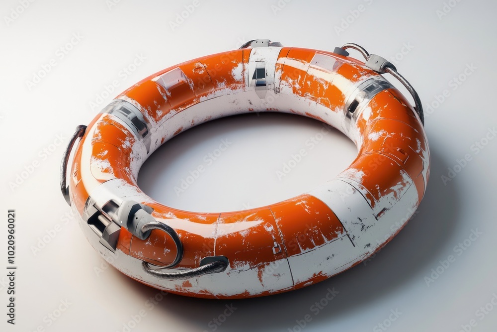 Poster a buoyant device designed for saving lives, floating on a white surface