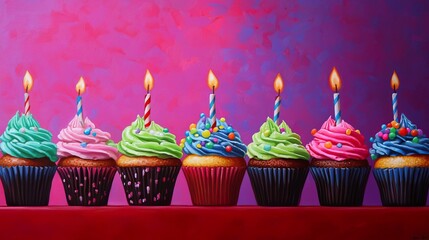 Colorful assortment of happy birthday cupcakes, ready to delight guests with sweetness and fun..