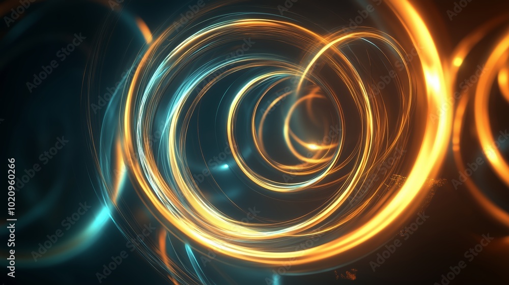 Poster dynamic swirling patterns of blue and orange light in a dark background creating a mesmerizing abstr