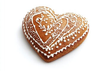 Obraz premium Freshly baked ginger heart shaped cookie on a white background, perfect for food photography or as an illustration