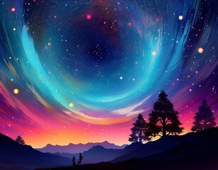 Naklejka premium Illustration artistique d'un arrière-plan galactique avec la Voie lactée