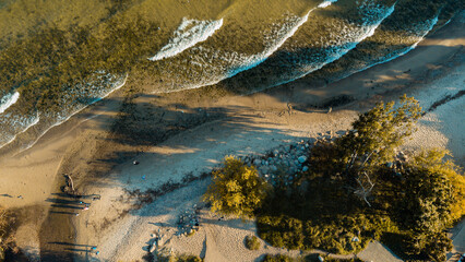 plaża morska i drzewa w słoneczny dzień jesienią © Stepan