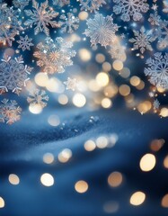 Illustration de flocons de neige avec fond bokeh et espace pour un titre - Th&egrave;me de No&euml;l