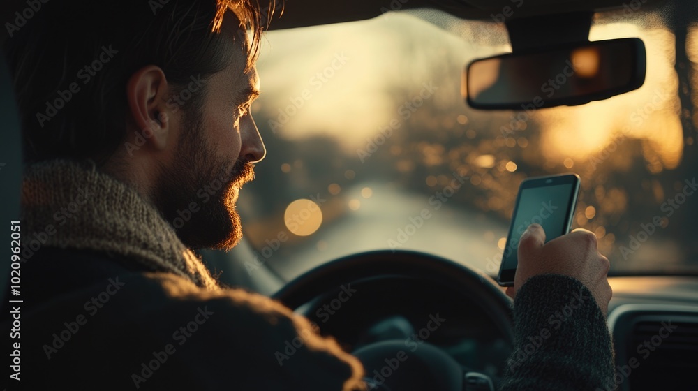 Poster A person sitting in a vehicle using their mobile device