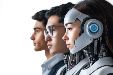 A group of people wearing headphones, possibly enjoying music or podcasts together