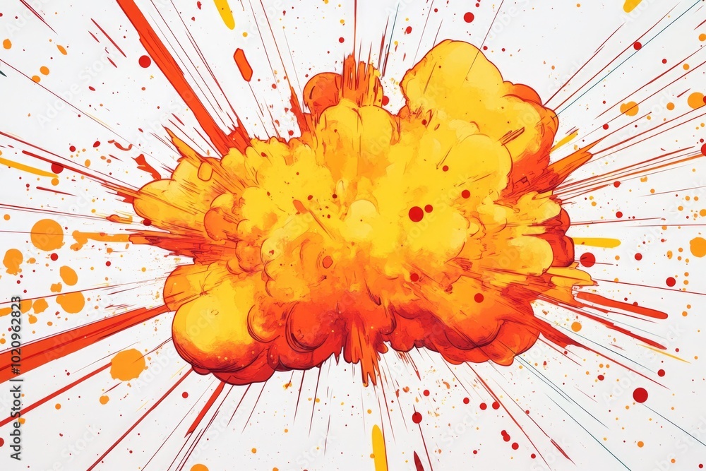 Wall mural A vibrant and colorful explosion of yellow and red paint on a white background