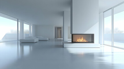 Fototapeta premium Modern Interior Design 3D Illustration with Fireplace