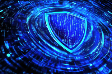 Digital Shield Symbol with Binary Code Background