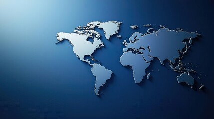 Naklejka premium A flat world map displays blank continents against a vibrant blue background, 3D illustrated for clarity..