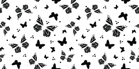 Vector seamless background black and white. Black white butterflies for decoration paper. Abstract illustration of insects. EPS 10