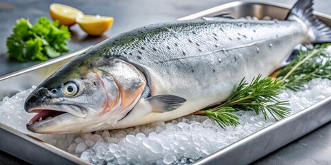 Freshly caught salmon resting on a bed of ice, ready for culinary inspiration
