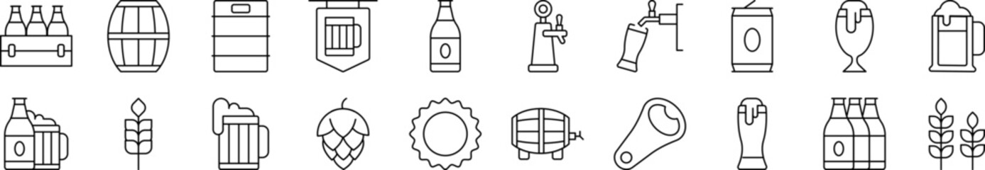 Beer Picture Collection. Editable Stroke. Perfect for Infographics, Articles, Books, Flyers, Banners