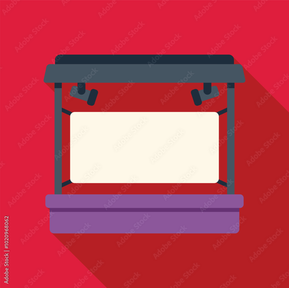 Poster empty stage is illuminated by spotlights shining on a blank banner, ready for your message