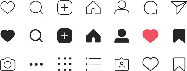 Like Comment Share and Save Button Icon Set of Social Media in Flat Style. Instagram Profile Icons, Increase Likes and Followers, Boost Social Media Presence and Online Visibility