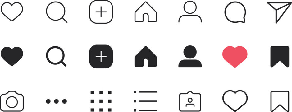 Like Comment Share and Save Button Icon Set of Social Media in Flat Style. Instagram Profile Icons, Increase Likes and Followers, Boost Social Media Presence and Online Visibility