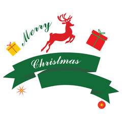 Merry christmas ribbons with christmas ornaments on a white background