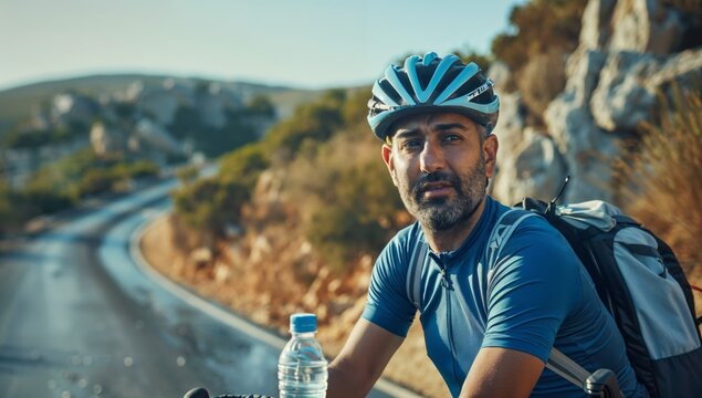 Smiling senior man riding a bike in a park on a sunny day, enjoying active outdoor lifestyle