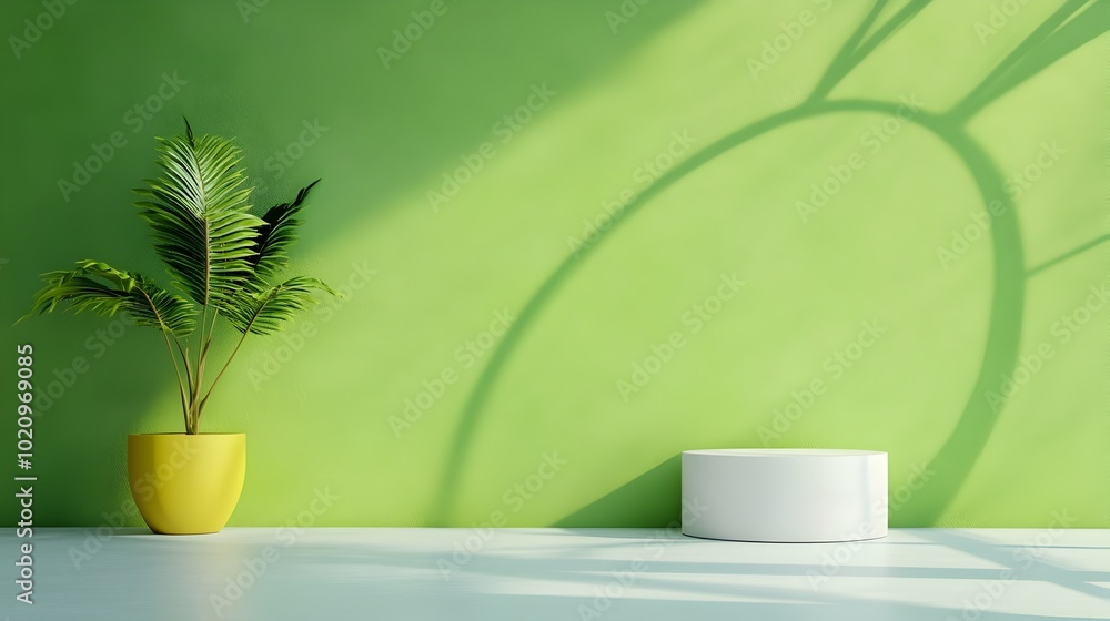 Poster minimalist 3d studio interior with chartreuse backdrop empty floor and walls