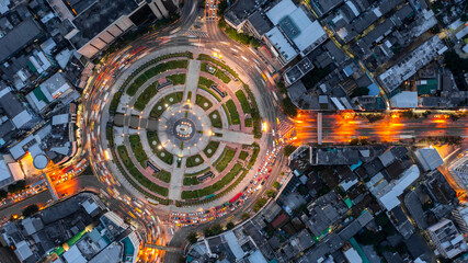 Aerial view elevated road and traffic junctions, Modern construction design traffic ways traffic jams, Road interchange or highway intersection with busy urban traffic Junction network transportation.