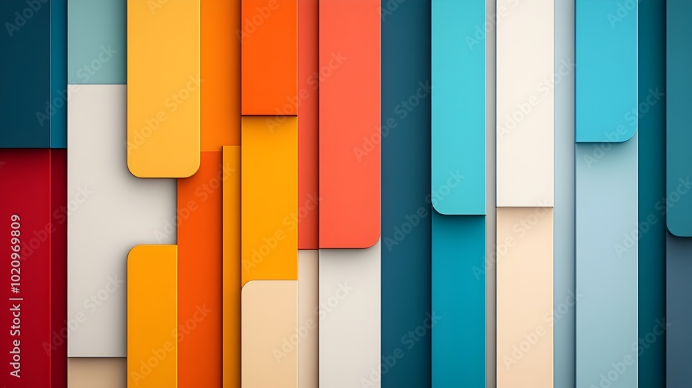 Poster striking horizontal color bars composition in a vivid complementary color scheme with primary and se