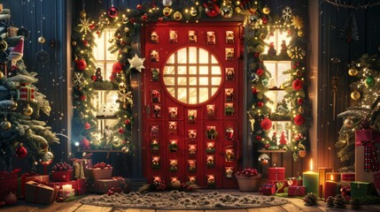 Obraz premium New Year's Themed Advent Calendar with Surprises Behind Each Door