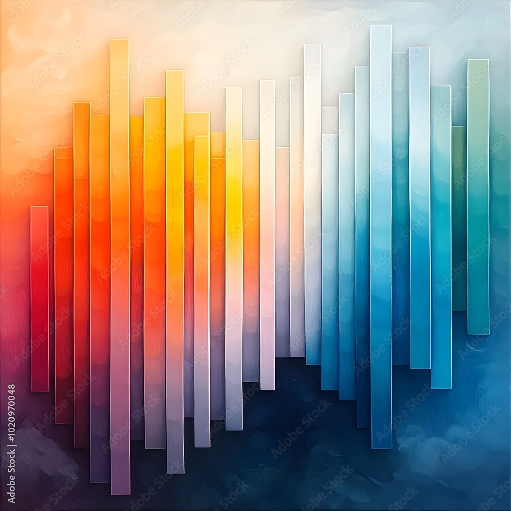 Poster striking abstract artwork featuring bold horizontal strokes in a gradient of jewel toned hues seamle