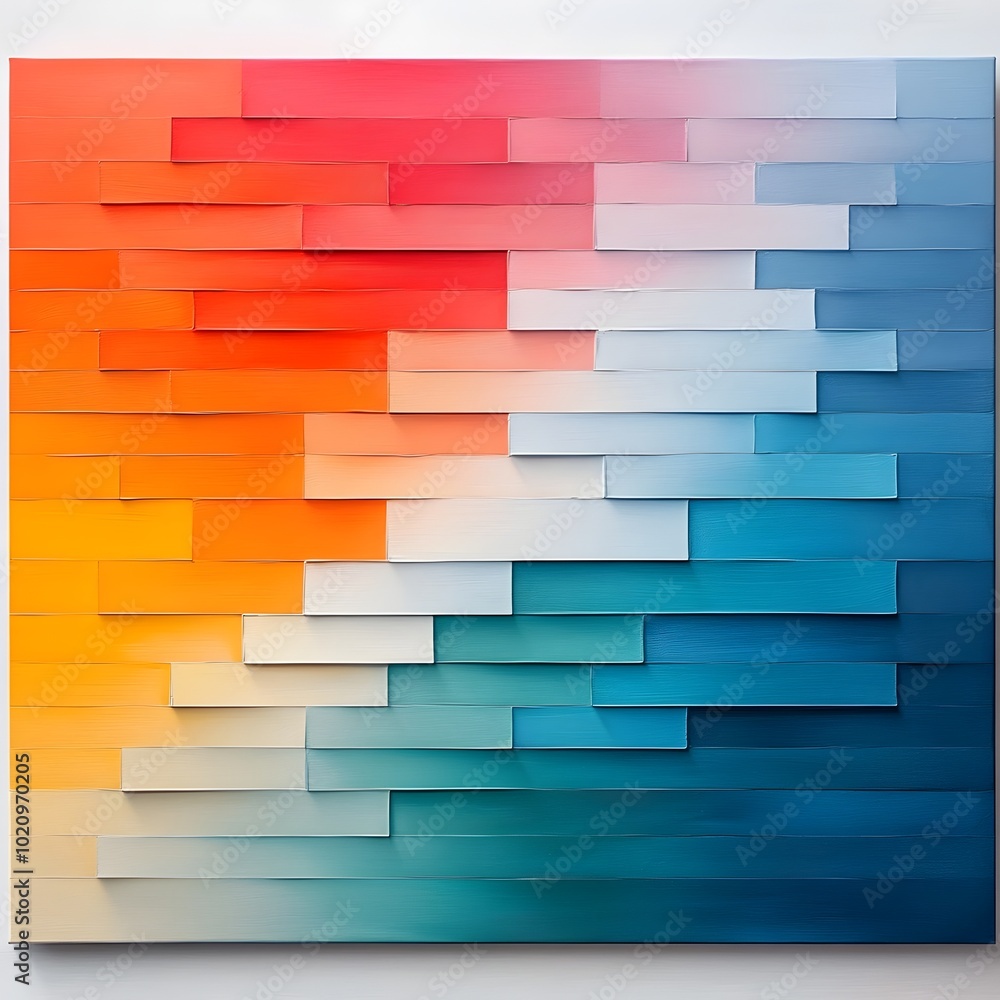 Poster striking abstract artwork featuring bold horizontal strokes in a gradient of jewel toned hues seamle
