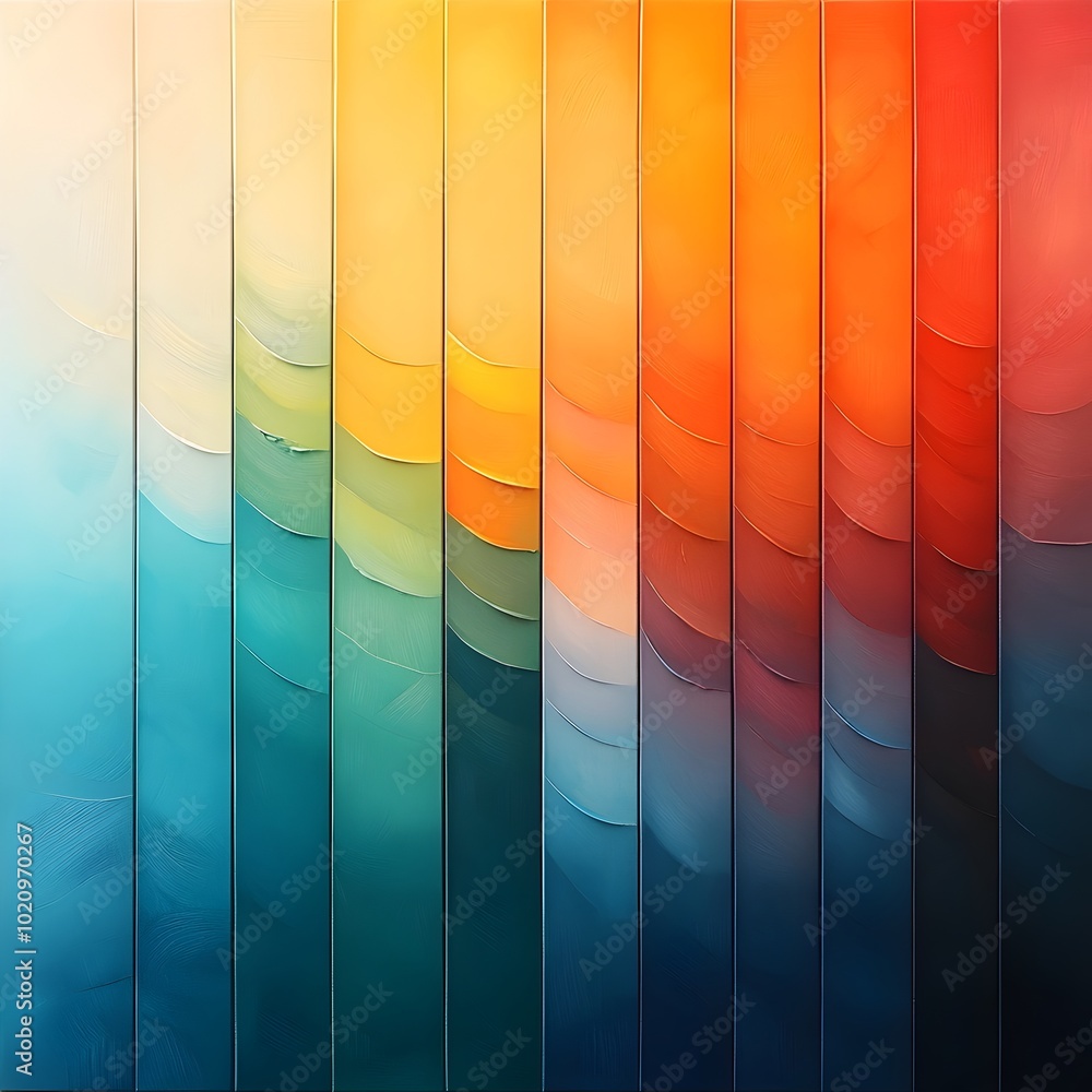 Poster striking abstract artwork featuring a gradient of bold horizontal brushstrokes in a vibrant palette 