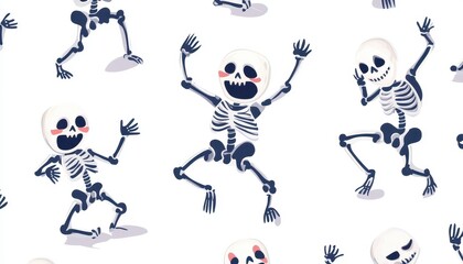Obraz premium A Seamless Pattern Featuring Animated Skeletons with Big Smiles
