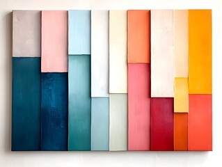 A contemporary abstract artwork featuring a harmonious arrangement of horizontal color bands in a serene muted palette  The oil painting showcases thick