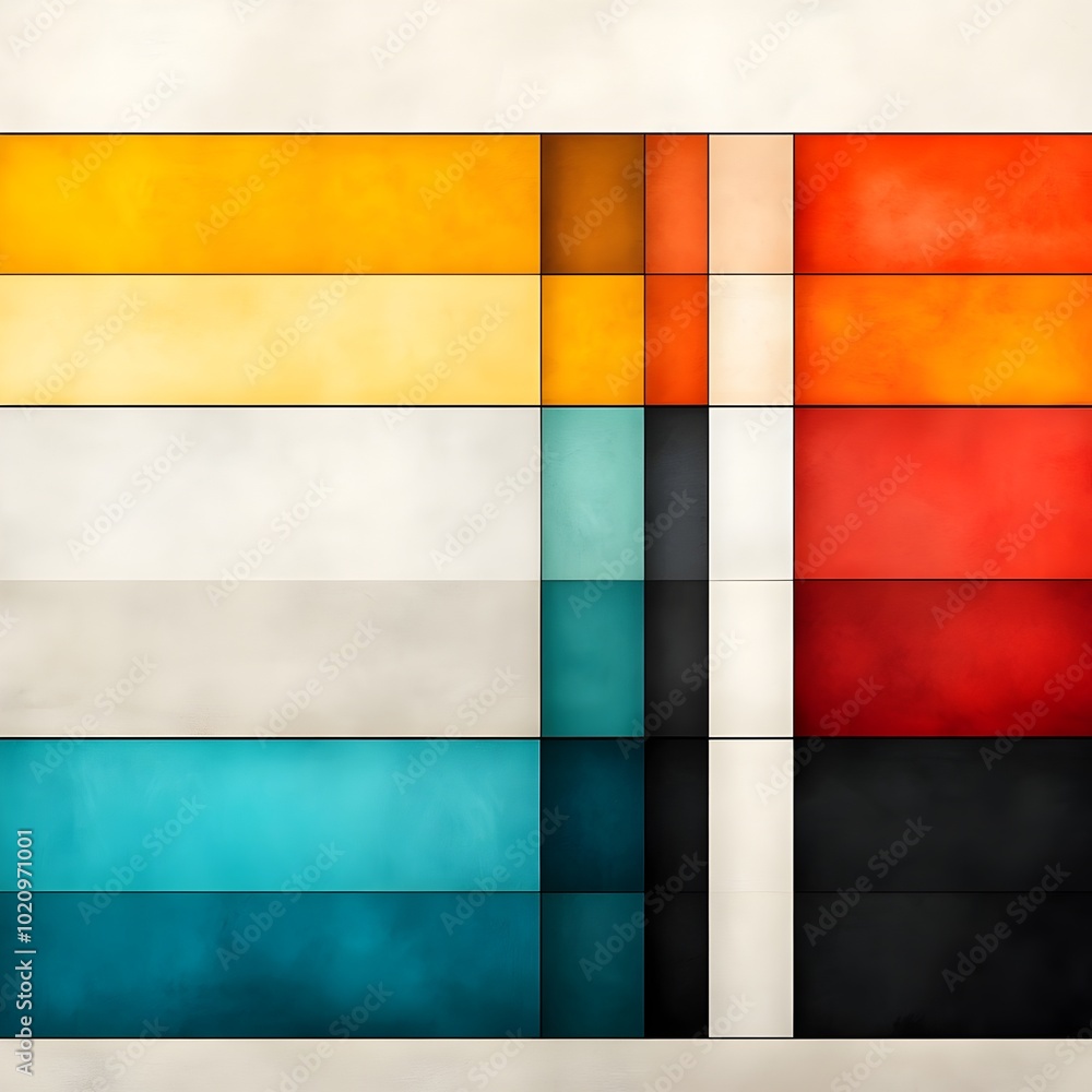 Poster mesmerizing abstract digital artwork featuring a captivating grid of warm harmonious color bands in 
