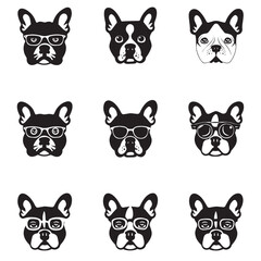 Collection of French bulldog head vector illustration - French bulldog head clipart Design
