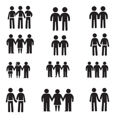 Set of Friendship relationship teammate figure icons - Friendship Silhouette Design