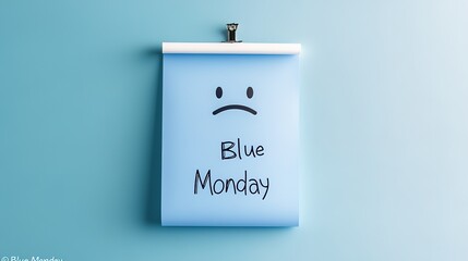 Blue Monday cartoon illustration with sad face,generated with AI.