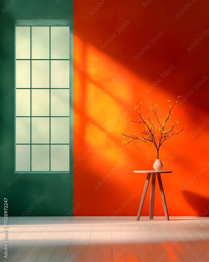 Poster striking 3d studio setup featuring a kaleidoscopic environment bare floor and wall with a product st