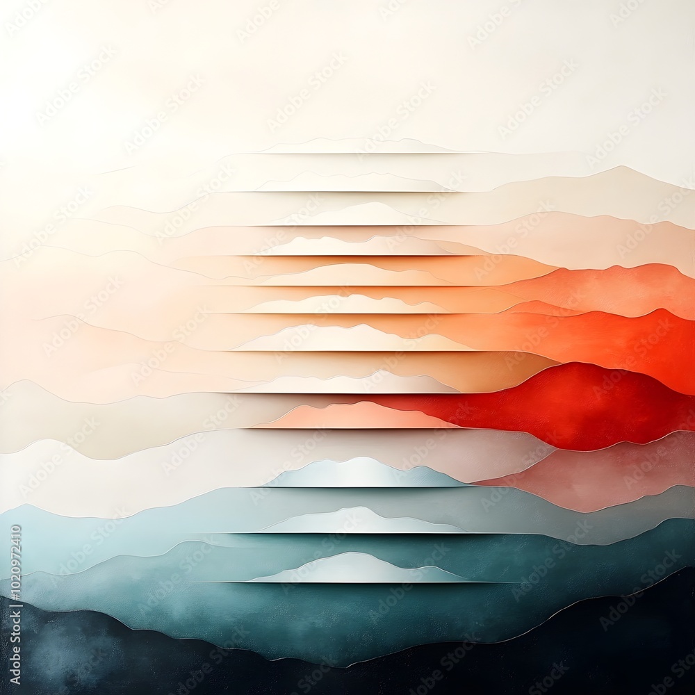 Poster tranquil tonalist landscape artwork with gradated horizontal color bands in a harmonious earthy colo