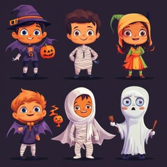 Six Children Dressed in Various Halloween Costumes