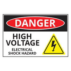 Danger high voltage risk of electric shock sign on a white background