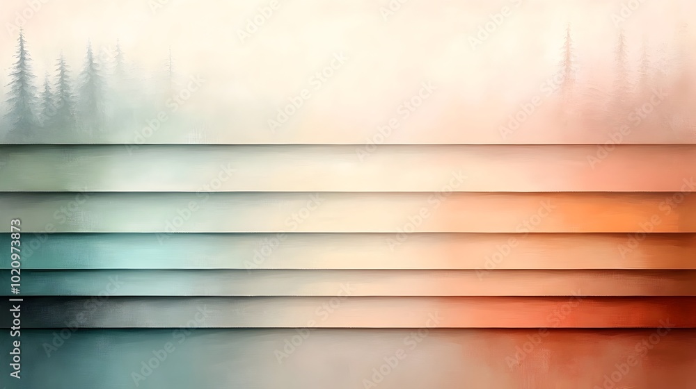 Poster a serene and contemplative abstract landscape painting featuring a tranquil arrangement of horizonta