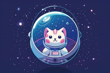Astronaut cat in space helmet with starry background