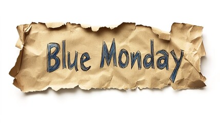 Blue Monday cartoon illustration with sad face,generated with AI.